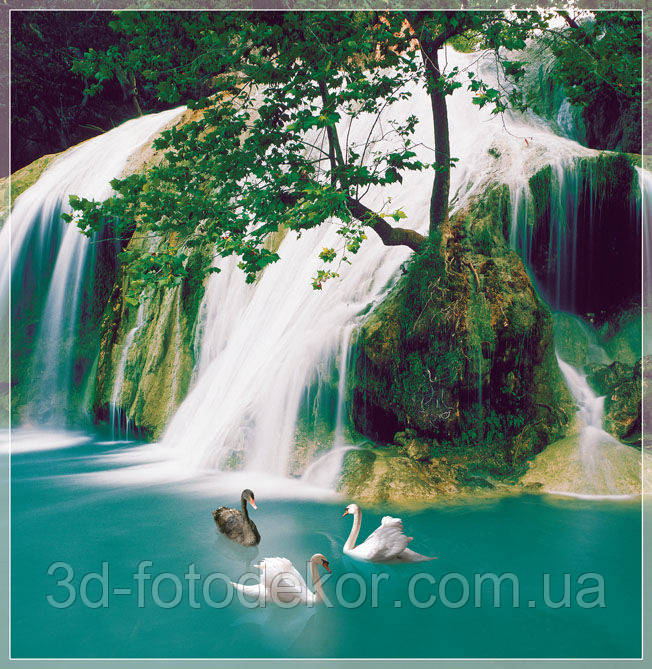 Фотошпалери "Водоспад з лебедями" - Будь-який розмір! Читаємо опис!