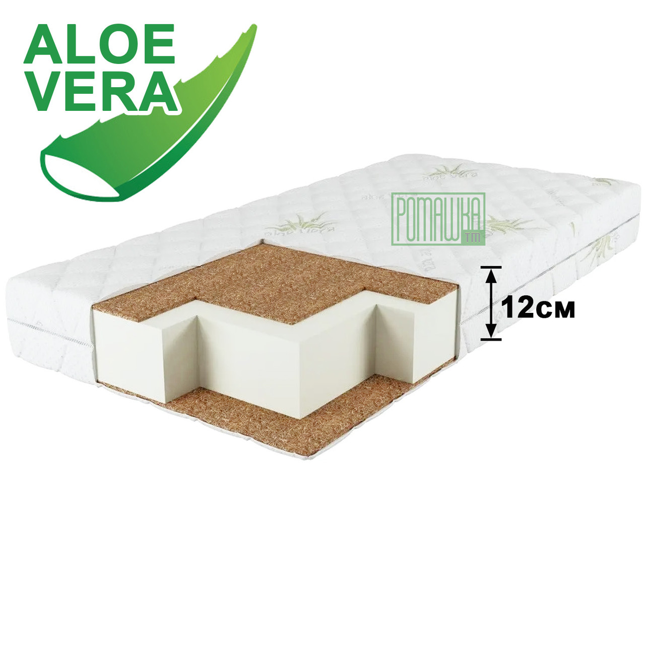 Матрац в ліжечко 12 см Aloe Vera 120х60 КПК ортопедичний для новонароджених кокосовий немовлят в колиску Алоє Вєра