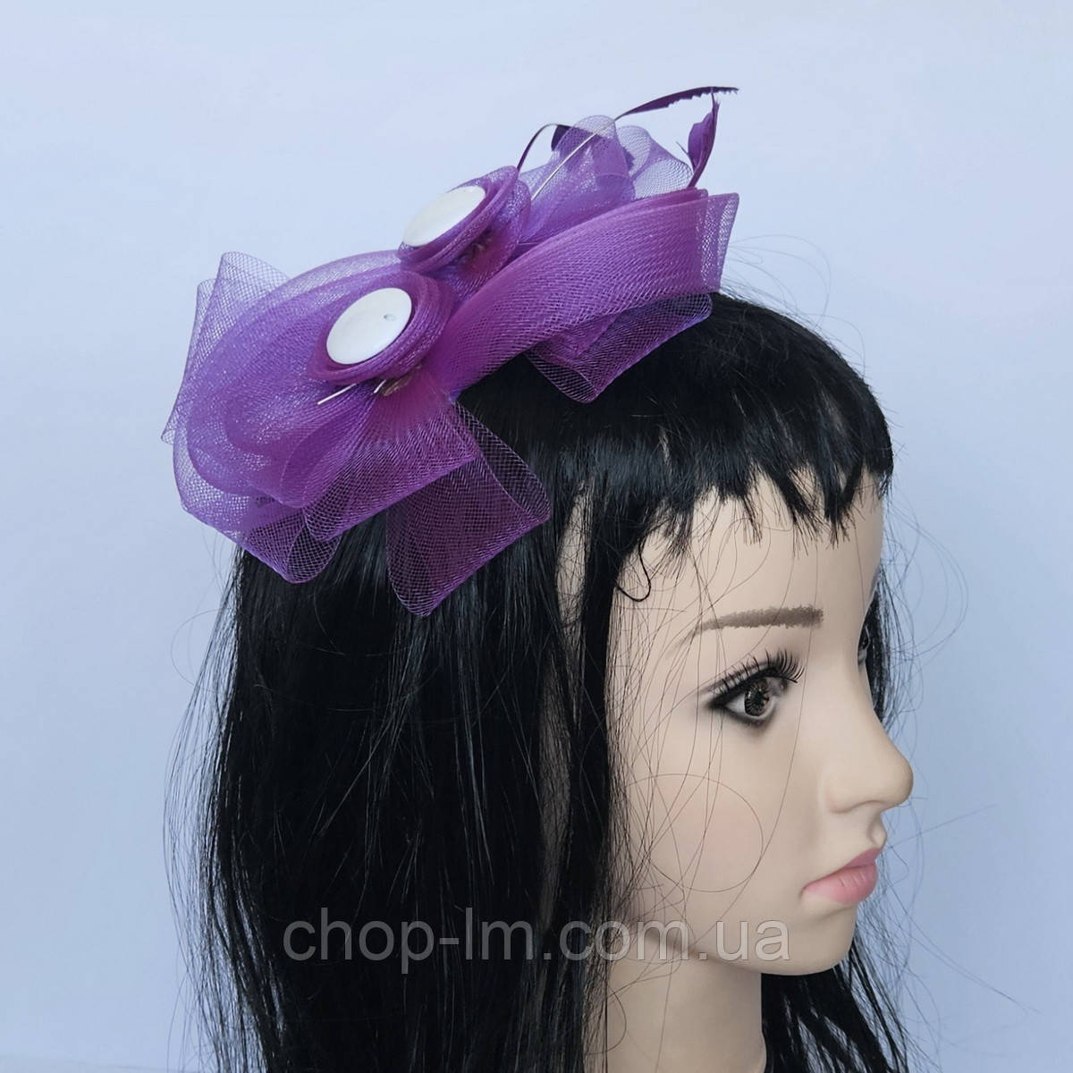 Вуалетка Дзеркальна фіолетова/Шляпка вечірня з бантами