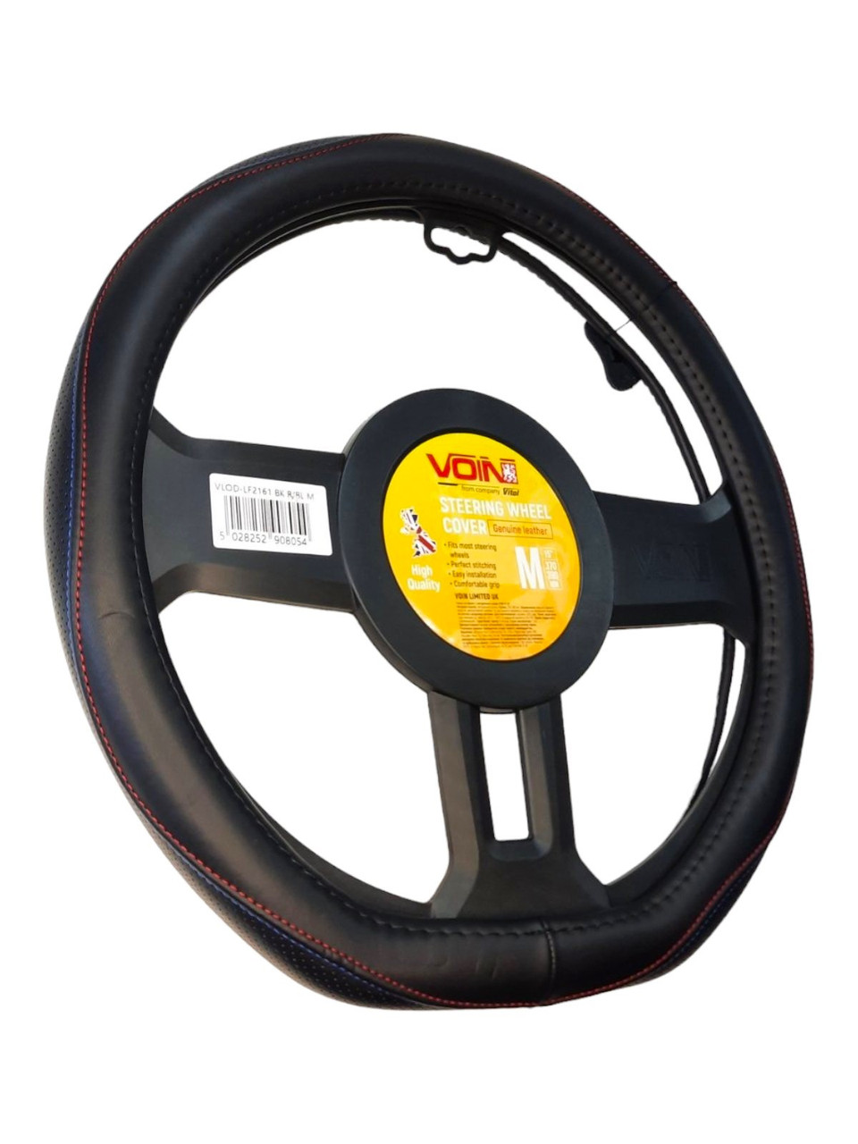 Чохол на кермо шкіра VLOD-L2161 BK/BL M чорний/синя строчка/БО/один шов/flat