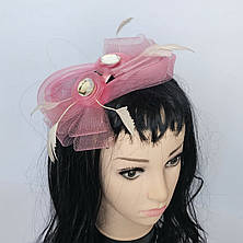 Вуалетка Дзеркальна рожева/Шляпка вечірня з бантами, фото 3