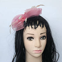 Вуалетка Дзеркальна рожева/Шляпка вечірня з бантами, фото 4