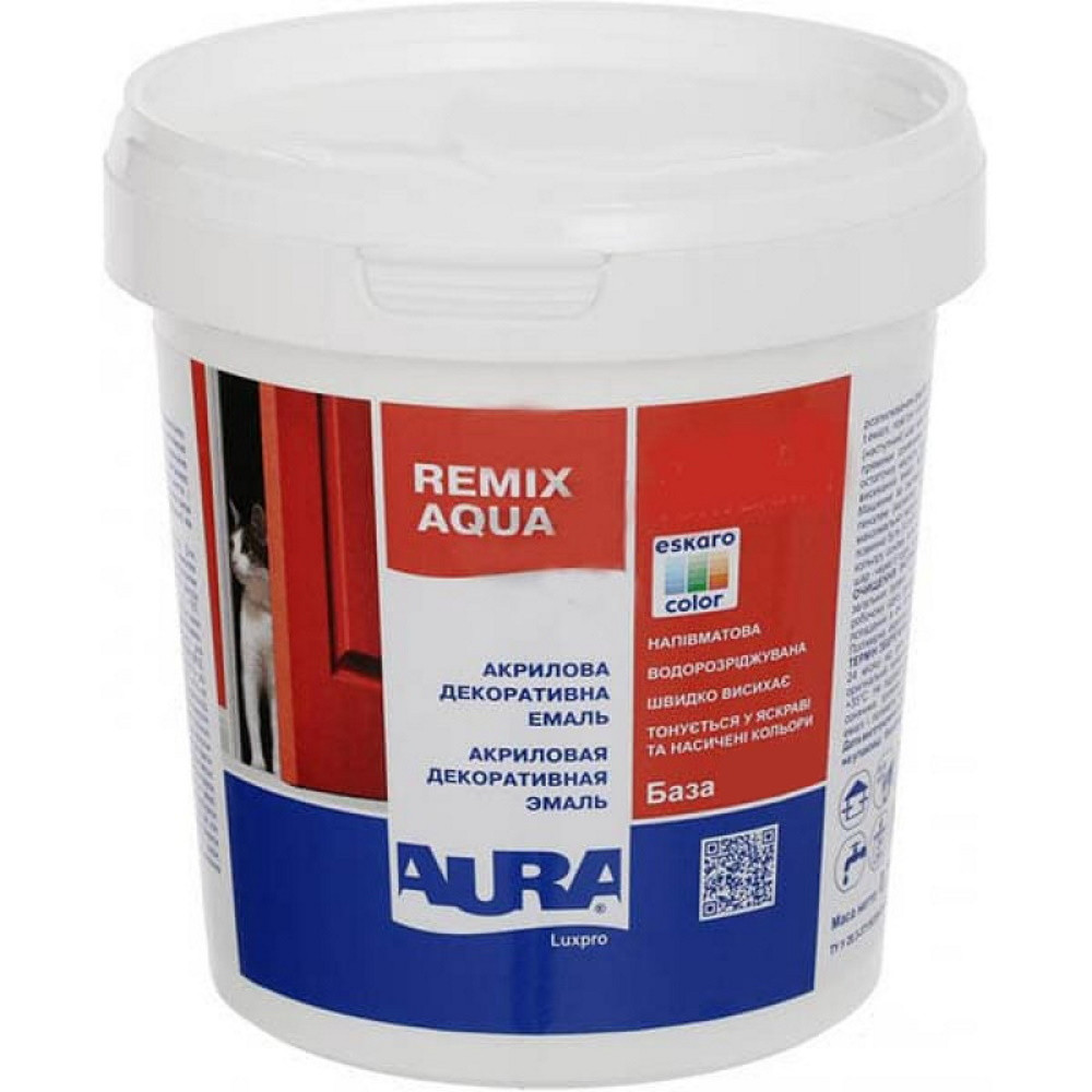 Акрилова універсальна емаль AURA Luxpro Remix Aqua 30, напівматова, TR (прозора база), 0,7л