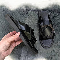 Шльопанці шкіряні жіночі чорні на плоскій підошві Prime 4514, фото 2