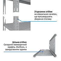 Стелаж оцинкований 252,5х100х50 см 7 полиць метал на болтах для виробництва | Стелаж для вулиці, фото 9