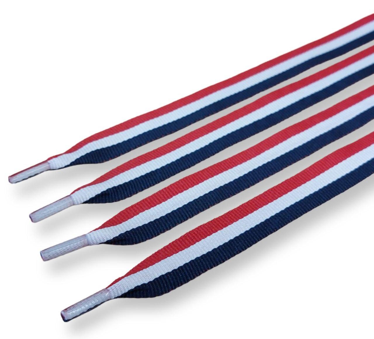 Шнурки 15 мм червона/біла/синя смужка пласкі, довжина 120 см