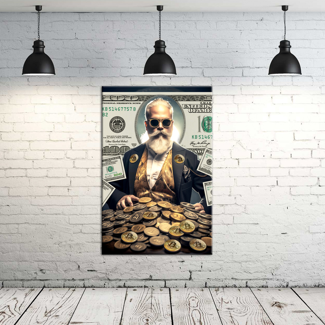 Стильний сучасної картини на полотні в офісі для мотивації доларів. Бітокін. Крипта., фото 1