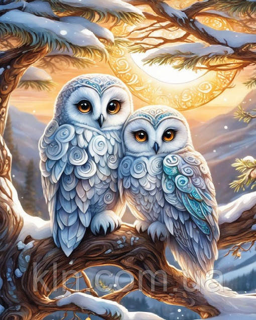 Алмазна вишивка круглі стрази 40 х 50 см на підрамнику Пара совушок (арт. AR-3188) без коробки, фото 1