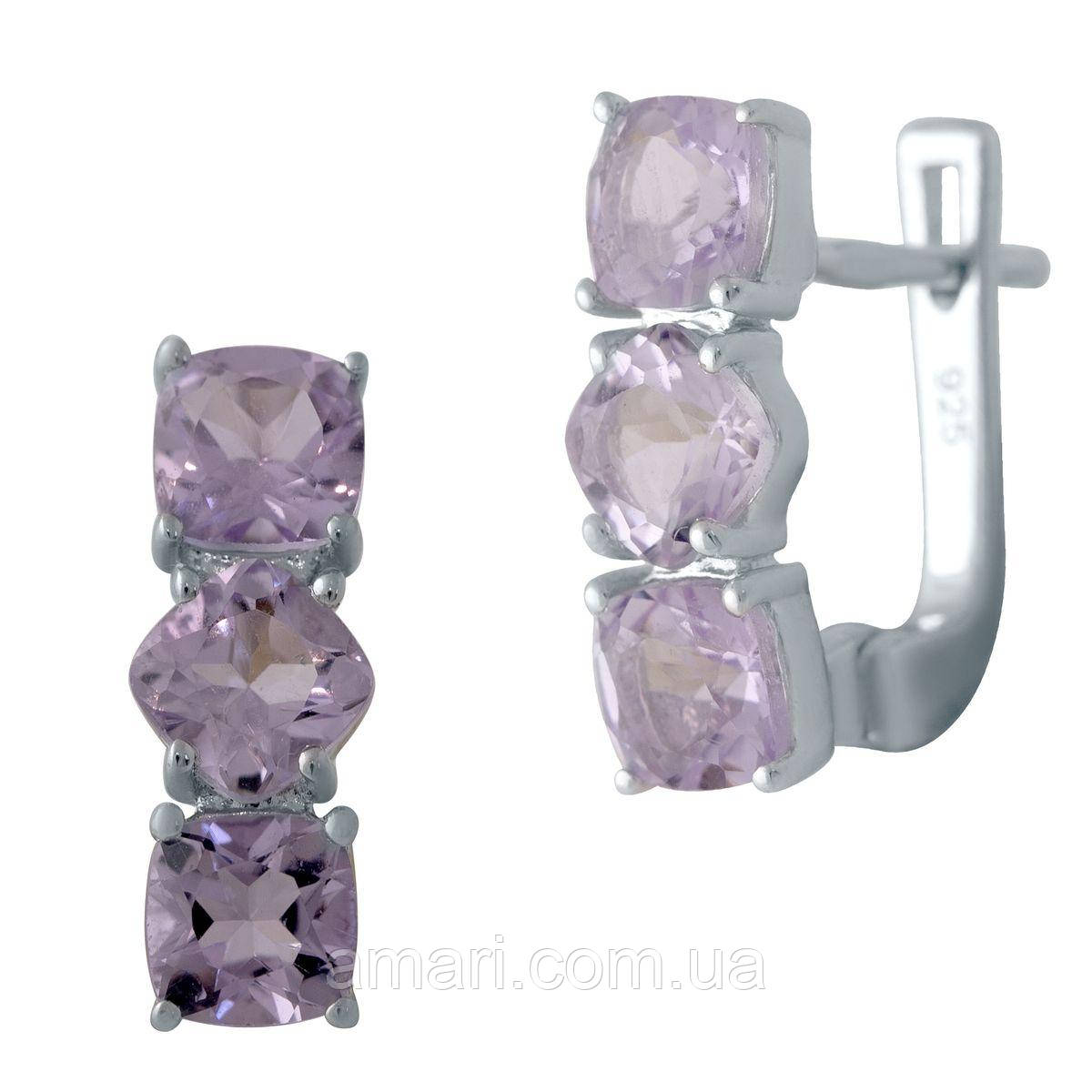 Срібні сережки Komilfo з натуральним аметистом 3.083ct (2043126)