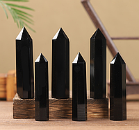 Обеліск Чорний Обсидіан, стовпчик з натурального каменю, вага 40-70 г, висота7-8 см, кристал Чорний Обсидіан