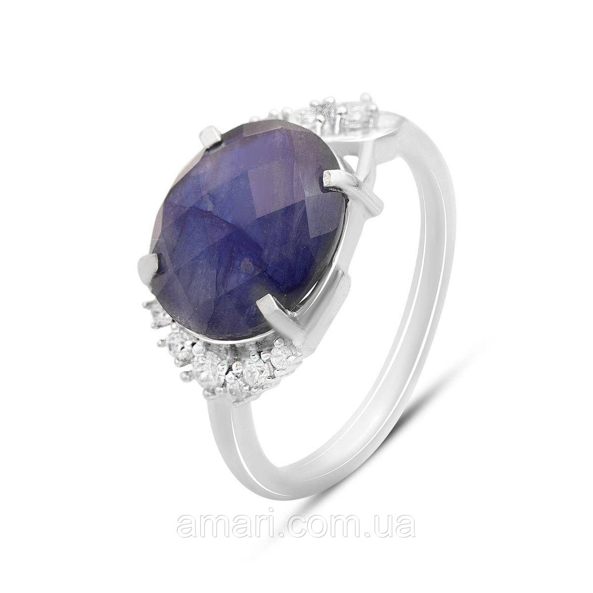 Срібне кільце Komilfo з натуральним сапфіром 6.387ct, вага виробу 3,82 г (2150589) 17.5 розмір