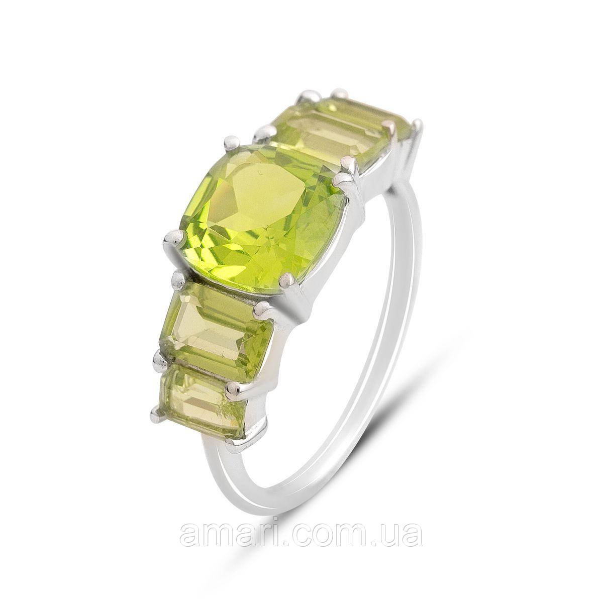 Срібне кільце Komilfo з хризолітом 3.983ct, вага виробу 3,29 г (2157519) 18.5 розмір