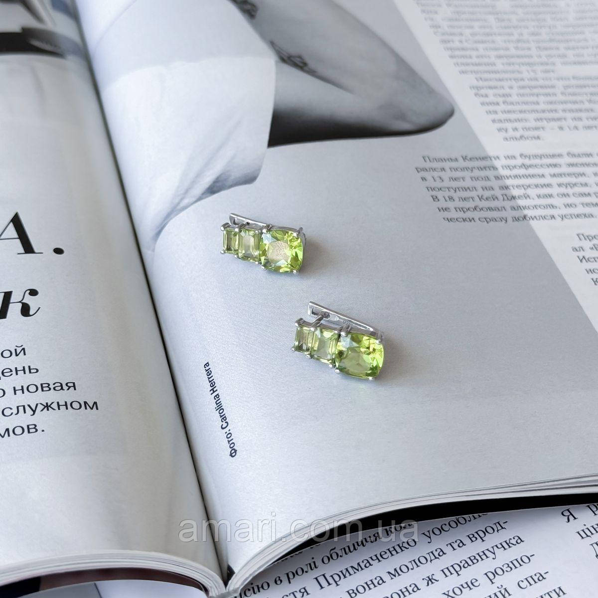 Срібні сережки Komilfo з хризолітом 6.35ct (2157526)