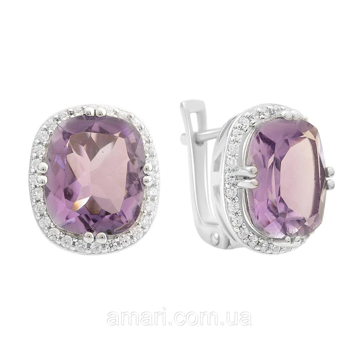 Срібні сережки Komilfo з натуральним аметистом 10.782ct (2157731)