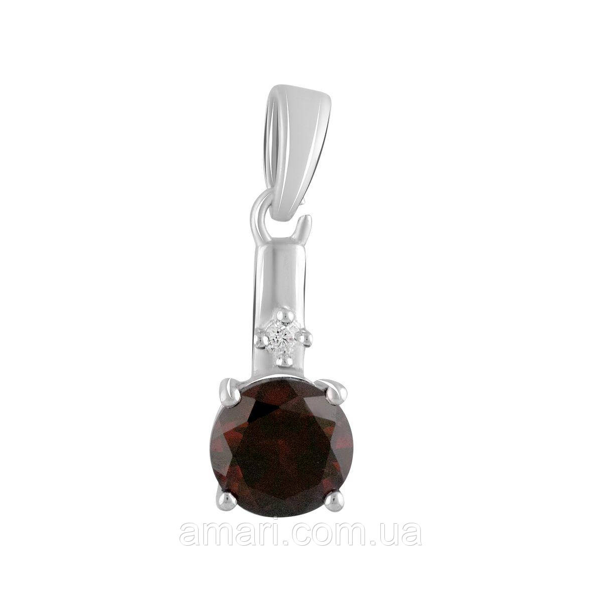 Срібна підвіска Komilfo з гранатом 2.075ct, фіанітами (2104506)