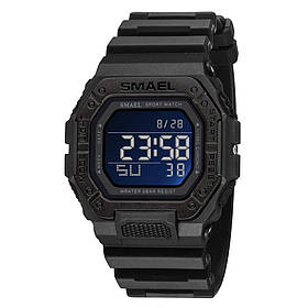 Спортивний електронний водонепроникний годинник Smael 8059 All Black. Тактичний годинник для військових