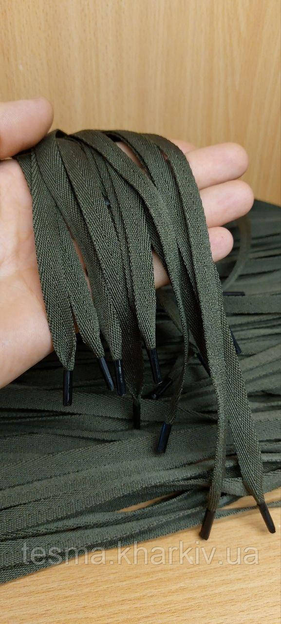Шнурки 10 мм олива  пласкі, довжина 120 см