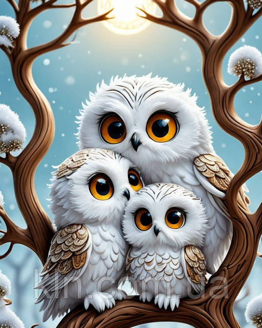 Алмазна вишивка круглі стрази 40 х 50 см на підрамнику Сім'я сов (арт. AR-3191) без коробки, фото 1