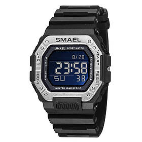 Спортивний електронний водонепроникний годинник Smael 8059 Black-Silver. Тактичний годинник для військових