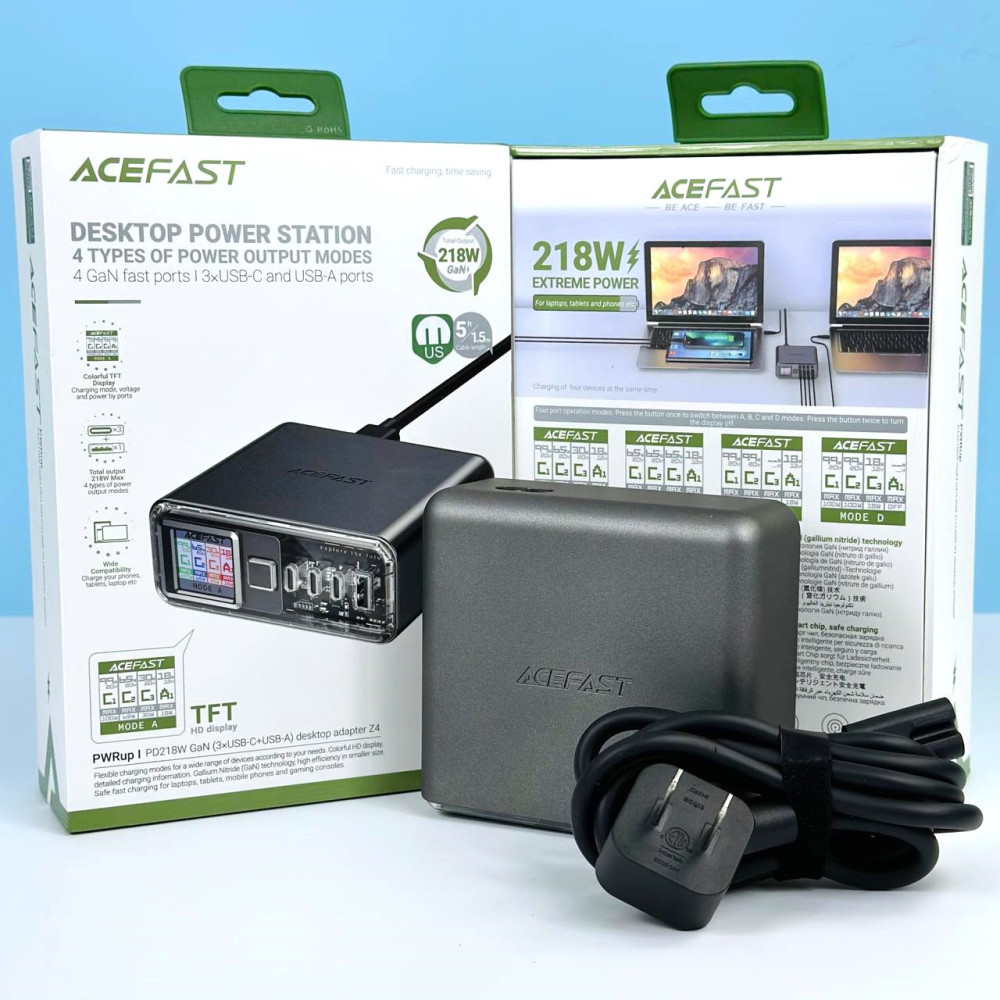 Мережевий подовжувач 1,5м US ACEFAST Z4 GaN PD218W |1USB/3Type-C| Чорний 45559, фото 1