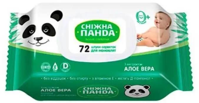 Вологі серветки з екстрактом алое вера Сніжна Панда, 72 шт.