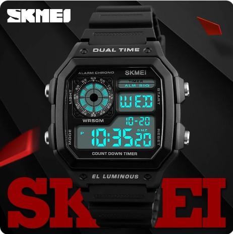 Спортивний електронний водонепроникний годинник Skmei 1299BK Black.