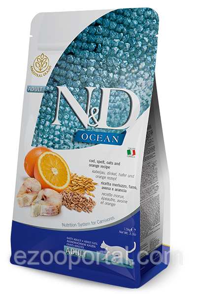 Сухий корм для котів Farmina N&D Low Grain Ocean 1,5кг тріска та апельсин