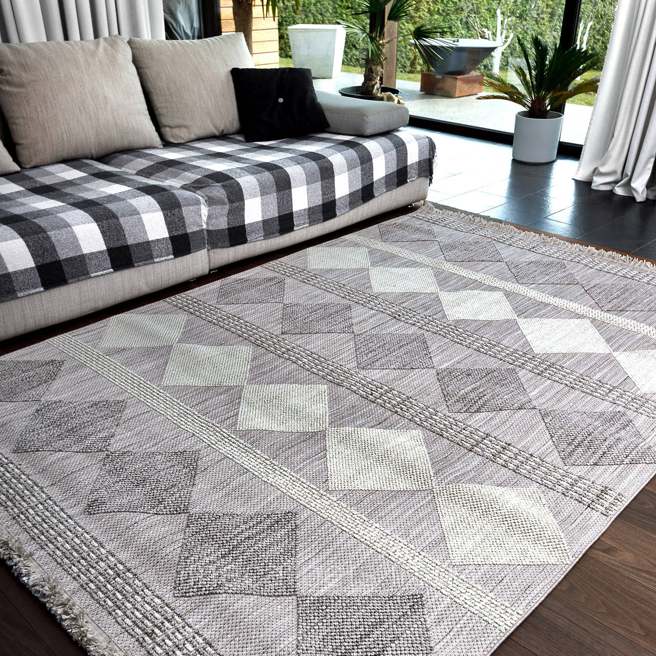 Безворсовий рельєфний килим AGRA EO61A l.grey-white, фото 1