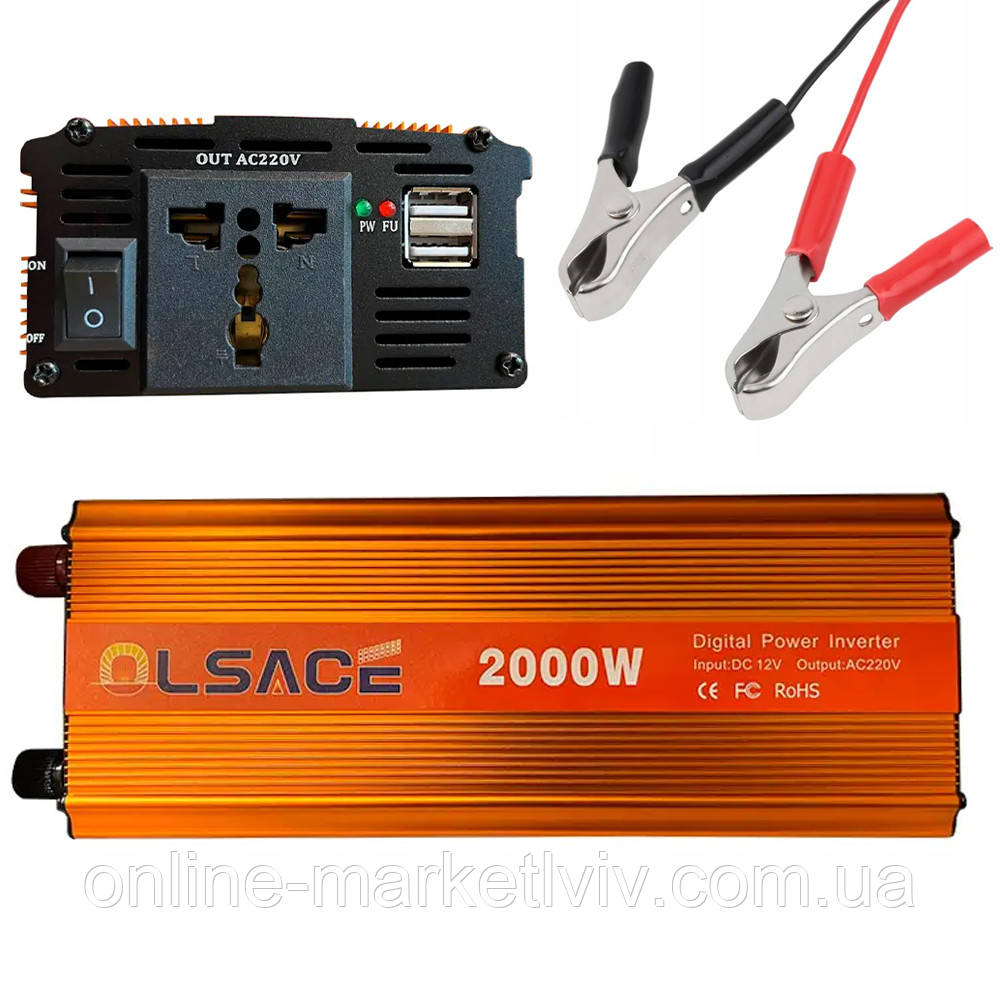 Перетворювач напруги 12V-220V, 2000W, OLSACE / Автомобільний інвертор / Перетворювач струму, фото 1