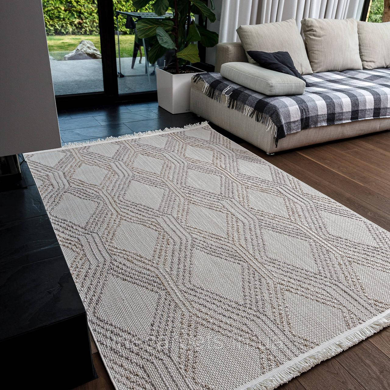 Безворсовий фактурний  турецький килим AGRA EK91A white/l.grey