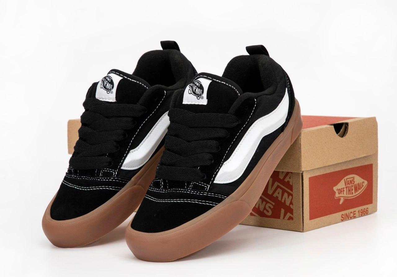 Кеди чоловічі Vans KNU Skool Black Brown Ванс Олд Скул Кну низькі унісекс чорно-білі замша