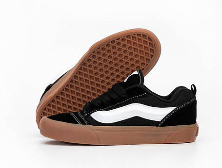 Кеди чоловічі Vans KNU Skool Black Brown Ванс Олд Скул Кну низькі унісекс чорно-білі замша, фото 1