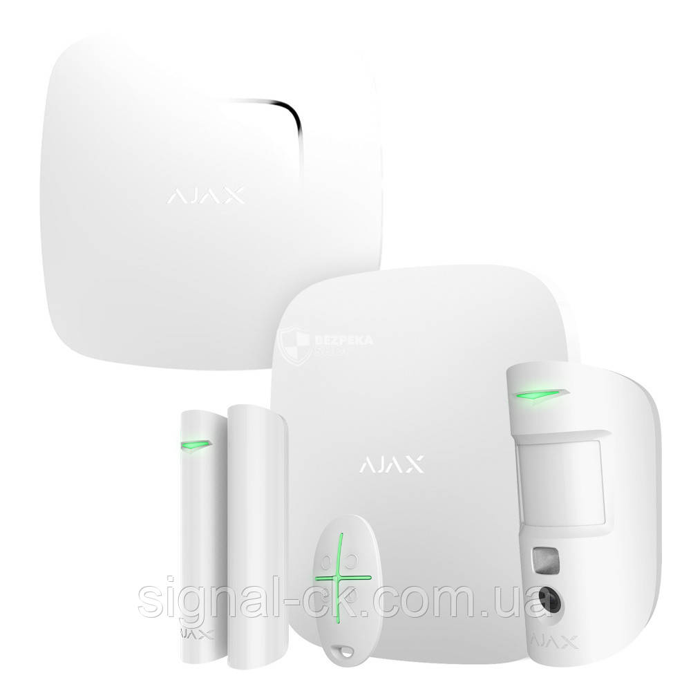 Комплект бездротової сигналізації Ajax StarterKit Cam Plus white + FirePtotect Plus white