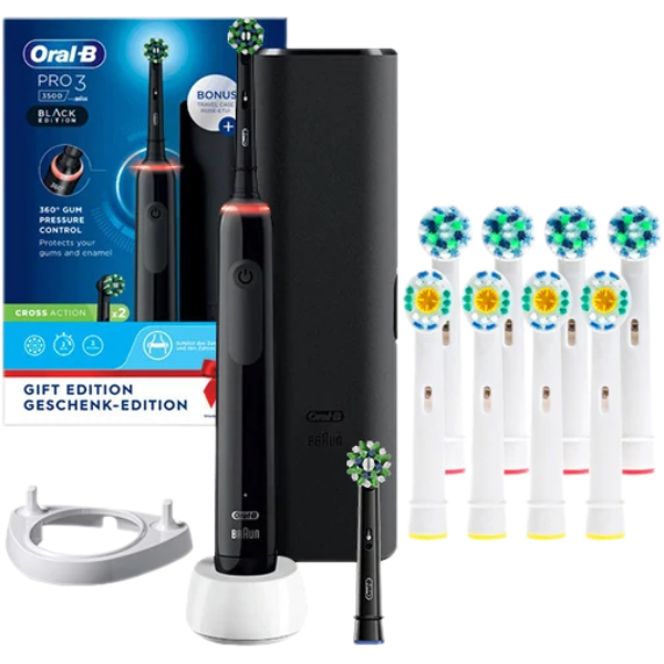 Електрична зубна щітка Oral-B D505.523.3X PRO 3 3500 Cross Action Black (2 нас.) з футляром