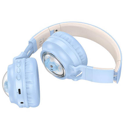 Навушники бездротові Bluetooth HOCO Cute fun W50, блакитні, фото 2