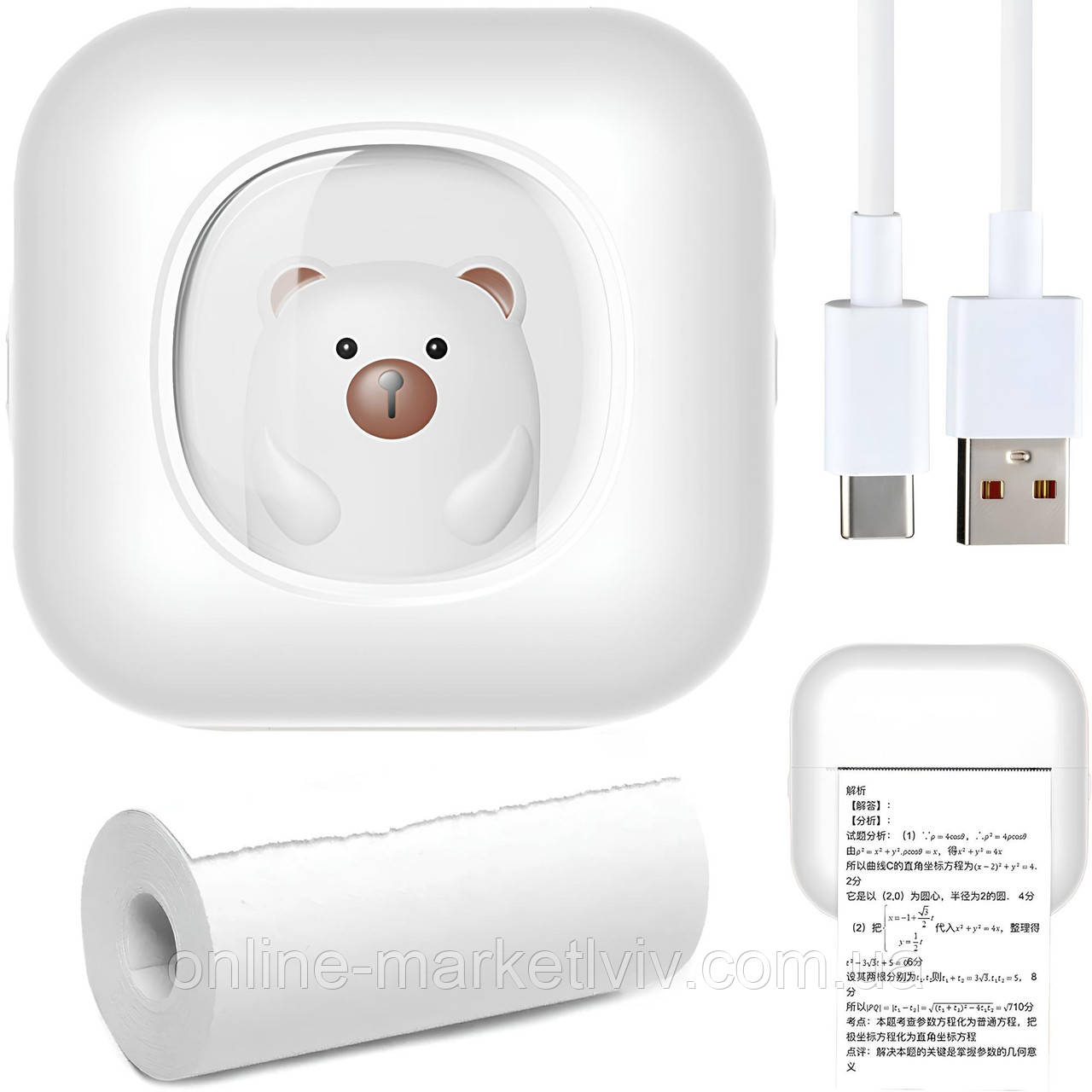 Термопринтер з Bluetooth від USB + 1 рулон термопаперу / Дитячий міні принтер / Портативний термопринтер