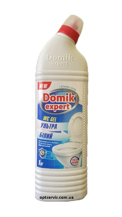 Гель для чищення WC Domik Expert ультрабілий 1000 мл, фото 1