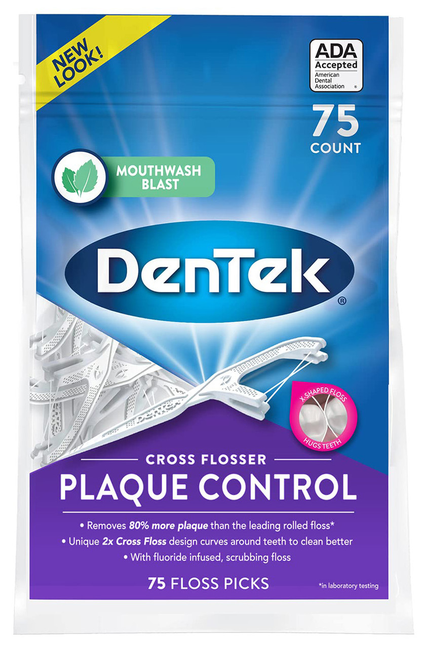 Флос-зубочистки DenTek  перехресне очищення та контроль зубного нальоту 75 шт, фото 1