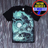 Світлонакопичувальна дитяча футболка "Зграя вовків" для дітей і підлітків, хлопців та дівчат, принт світиться 134-140
