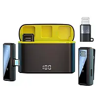 Петличний мікрофон J88 подвійний бездротовий для смартфонів з роз'ємом Type-C + перехідник для iPhone lightning