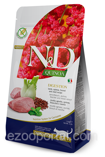 Сухий кормдля котів Farmina N&D Quinoa Digestion 1,5кг при порушеннях травлення з ягням та кіноа, фото 1
