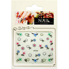 Самоклеючі Наклейки для Нігтів 3D Nail Stickers FPН 03 Літні Різнокольорові Квіти з Чорними Завитками