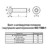 ISO7380-1 М4х30 10.9 гвинт цинк білий повна різьба крок 0,7 [5I22000005I2403020] напівкругла HX2,5 Metalvis, фото 3