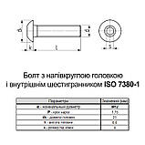 ISO7380-1 М12х30 10.9 гвинт цинк білий повна різьба крок 1,75 [5I22000005I2X23020] напівкругла HX8 Metalvis, фото 3