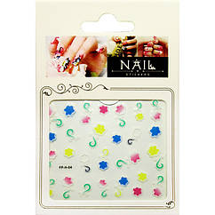 Самоклеючі Наклейки для Нігтів 3D Nail Stickers FP-Н-04 Життєрадісні Різнокольорові Квіти з Завитками