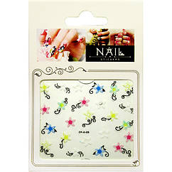Самоклеючі Наклейки для Нігтів 3D Nail Stickers FPН 06 Красиві Різнокольорові Квіти з Завитками