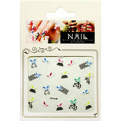 Самоклеючі Наклейки для Нігтів 3D Nail Stickers FPН 08 Різнокольорові Метелики і Чорні Сітки, Дизайн Нігтів