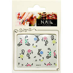 Самоклеючі Наклейки для Нігтів 3D Nail Stickers FPН 12 Оригінальні Квіти з Завитками, Манікюр