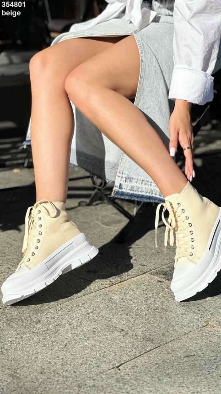 Підліткові високі бежеві кросівки кеди сліпони 36, фото 1