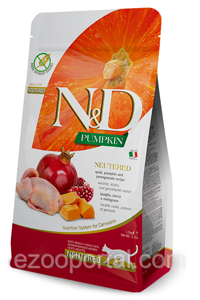 Сухий корм для котів Farmina N&D Grain Free Pumpkin Sterilized 1,5кг з перепілкою та гарбузом